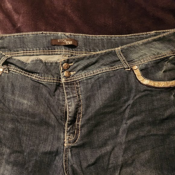 Stitch Star Bling Thick Stitch Boot Cut Denim Jeans Plus Size 26W - Picture 6 of 14
